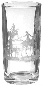 Heisey Flat tumbler with Fox Chase etching