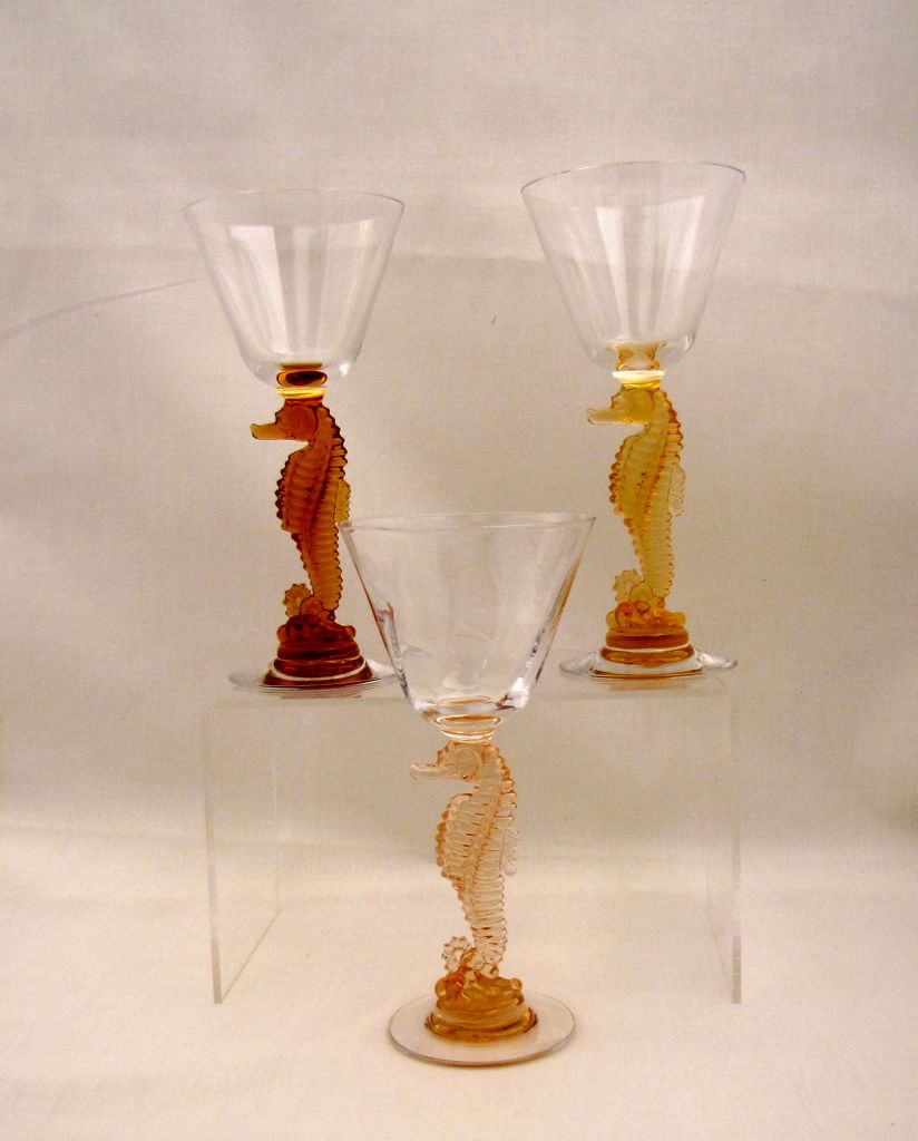 Heisey #5074 Seahorse Stem, Crystal Bowl, Amber & Sultana Stem, 1950
