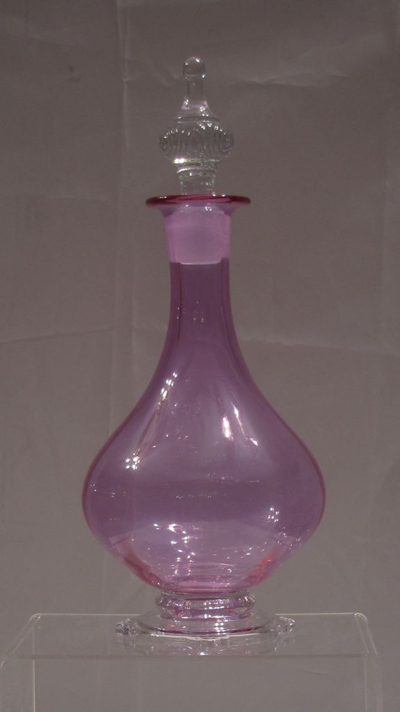 Heisey #3390 Carcassonne 1pt, Footed Decanter, #48 Stopper, Wide Optic, Alexandrite with Crystal Base and Stopper, 1930-1935
