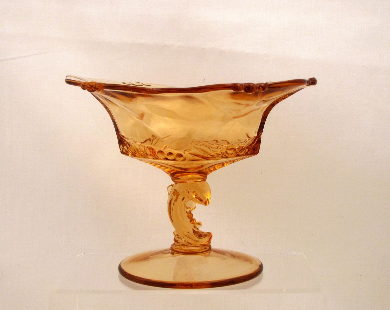 Heisey #1519 Waverly Footed Oval Comport, Amber, 1940-1955