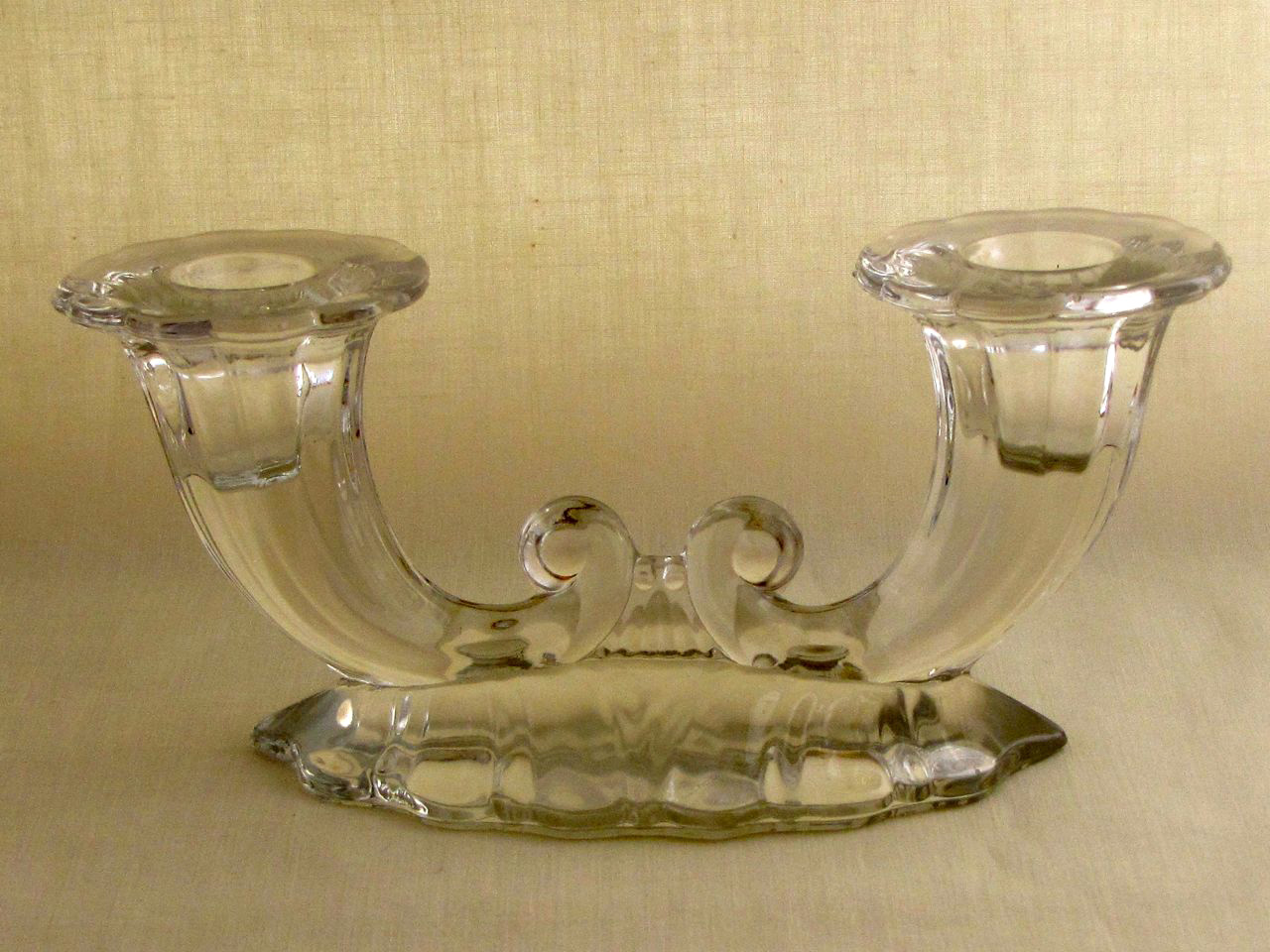 Heisey #1428 Warwick two light candlestick, crystal, 1933-1950