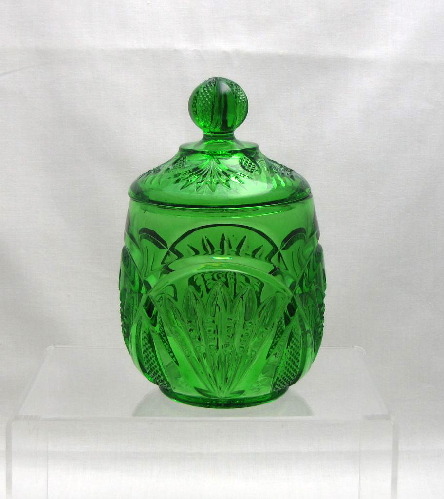 Heisey #1255 Pineapple and Fan, Pickle Jar, Emerald, 1898-1902