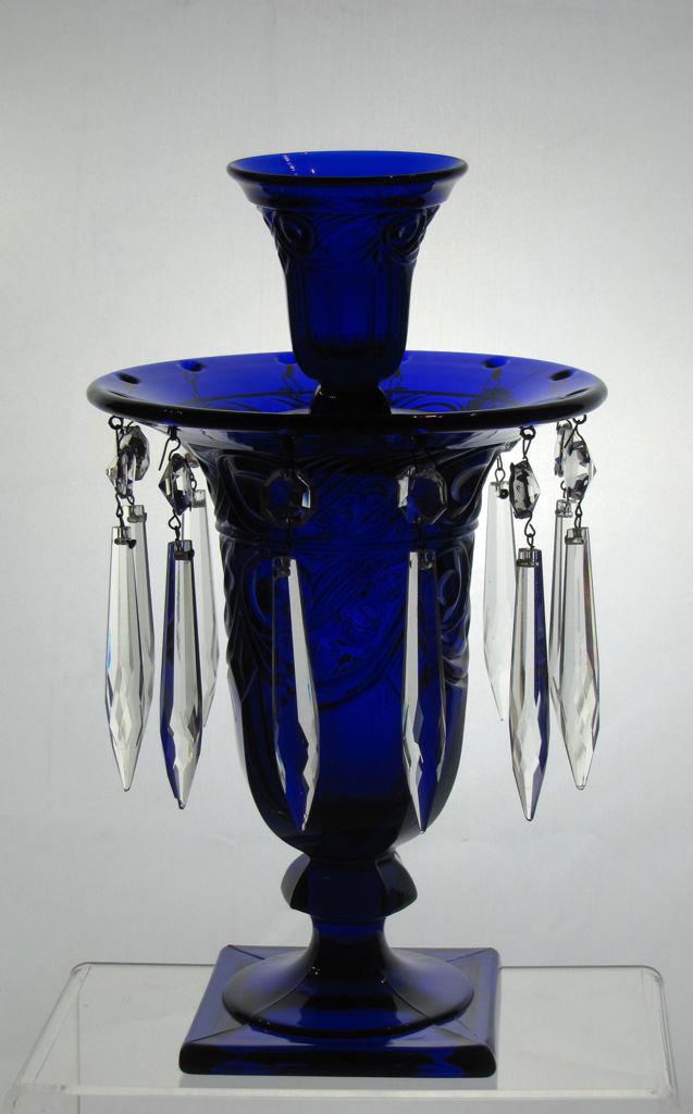 Heisey #1405 Ipswich Footed Center Piece with Vase & A Prisms, Cobalt,