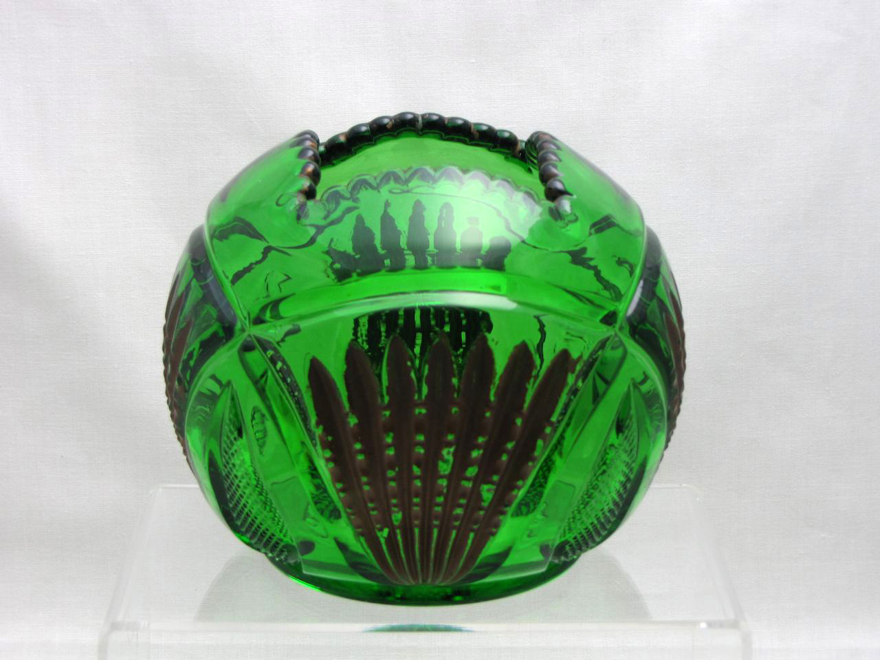 Heisey #1255 Pineapple and Fan, Rose Bowl, Emerald with gold decoration