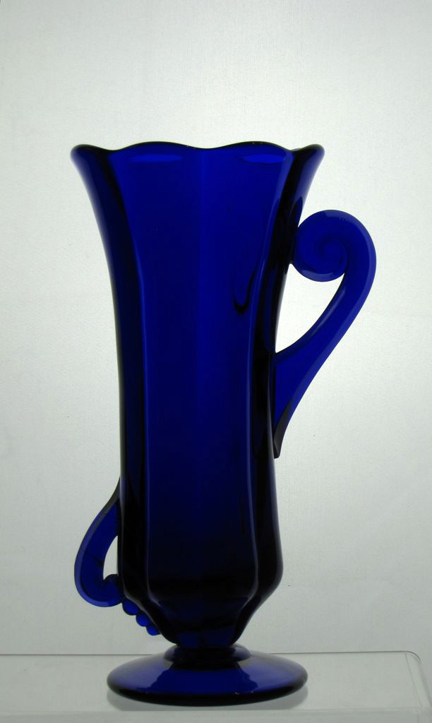 Heisey #1421 Hi-Lo Vase, 8 inch Footed & Handled, Cobalt, 1933-1937