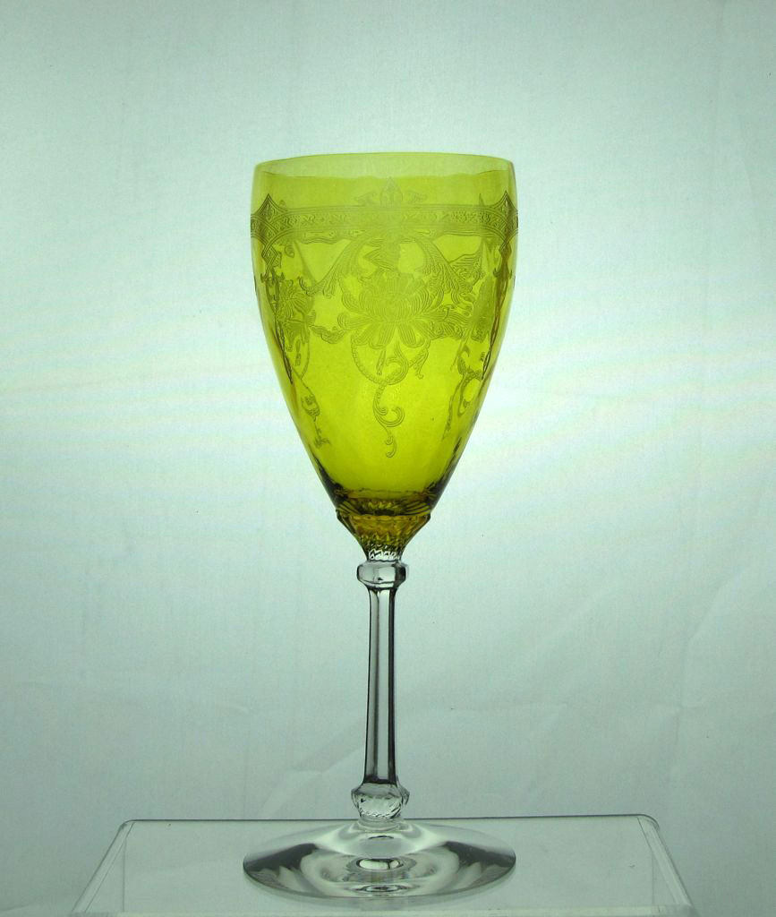 Heisey #3380 Old Dominion 10 oz. Goblet, tall stem, Marigold with Crystal