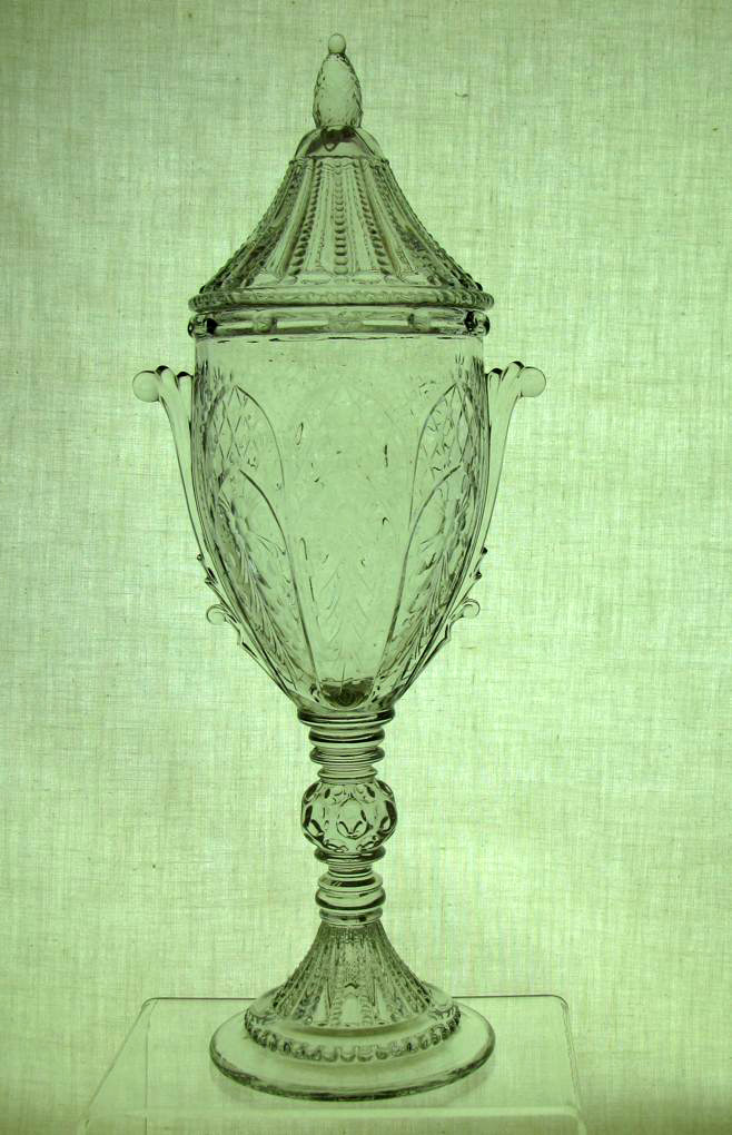 Heisey #1430 Aristocrat Tall Candy Jar, Crystal, unk cutting, 1933-1937