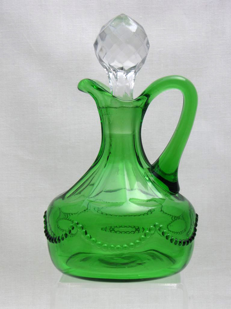 Heisey #1295 Beaded Swag, Oil Bottle, Emerald, 1899-1902