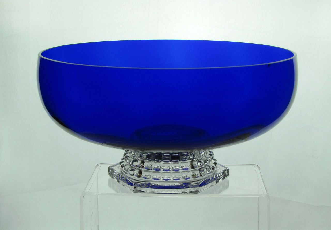 Heisey #3397 Gascony 10 inch Footed Floral Bowl, Cobalt with Crystal Base