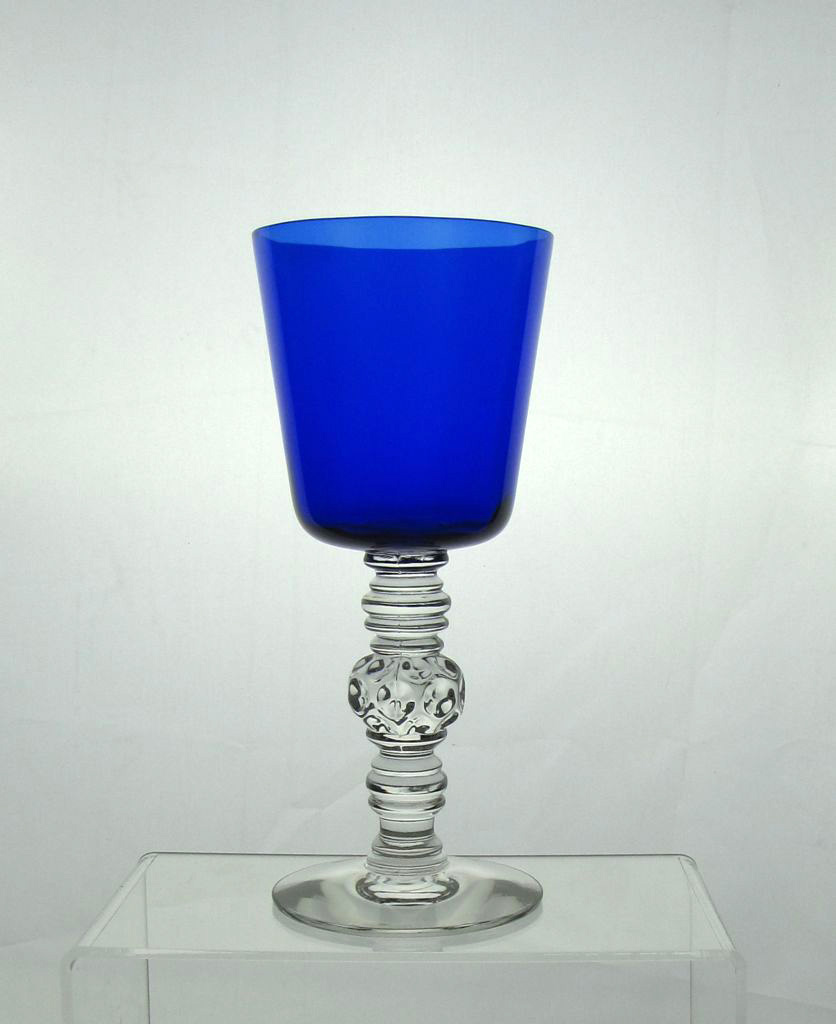 Heisey #3404 Spanish 10 oz. Goblet, Cobalt with Crystal Stem, 1933-1941