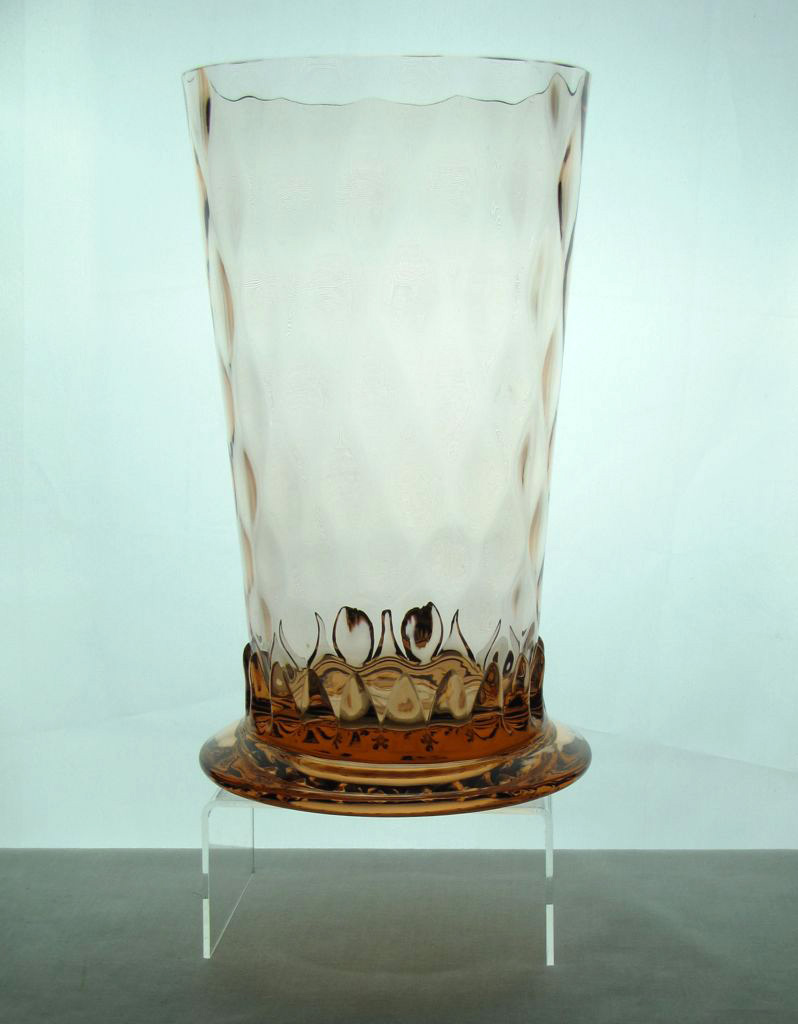 Heisey #4206 Optic Tooth Vase, 12 inch, Diamond Optic, Flamingo, 1925-1