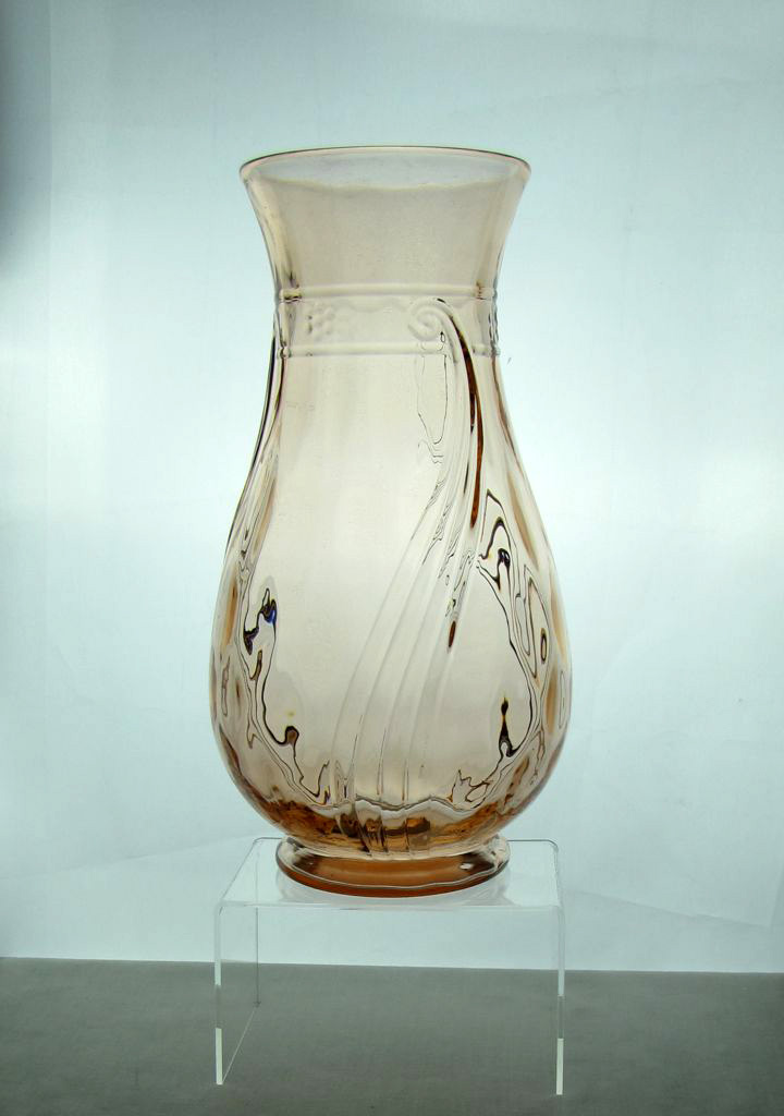 Heisey #4223 Swirl Vase, 12 inch, Diamond Optic, Flamingo, 1931-1935