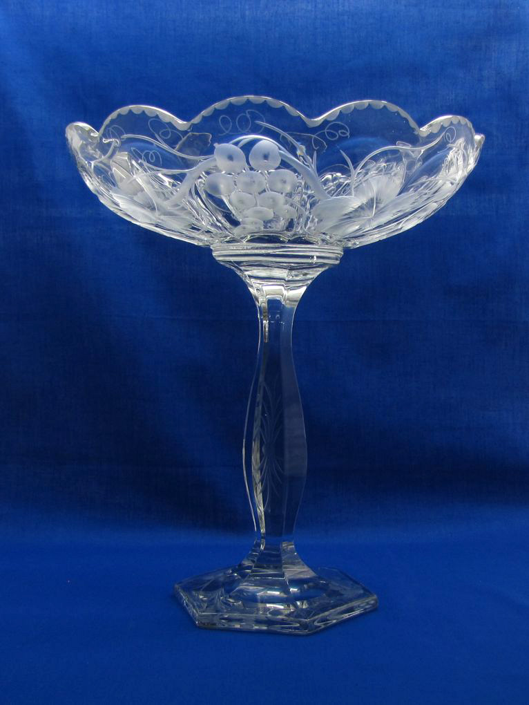 Heisey #351 Priscilla Extra High Footed Bowl, Crystal, unk cutting, 190