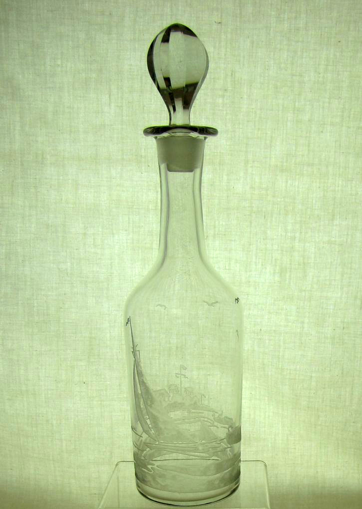 Heisey #4033 Maloney Bar Bottle, Crystal, 28 oz with unk etching