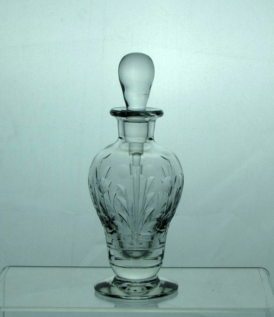 Heisey #4042 Johnson Cologne, Teardrop stopper, Crystal, unk cutting, 1