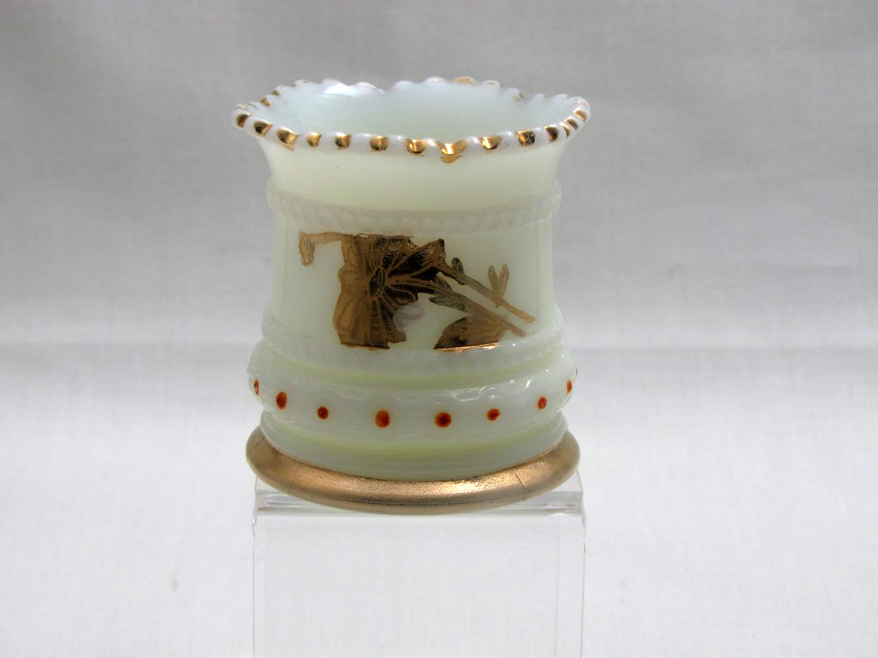 Heisey #1245 Ring Band Toothpick, Opal with gold decoration, 1897-1905