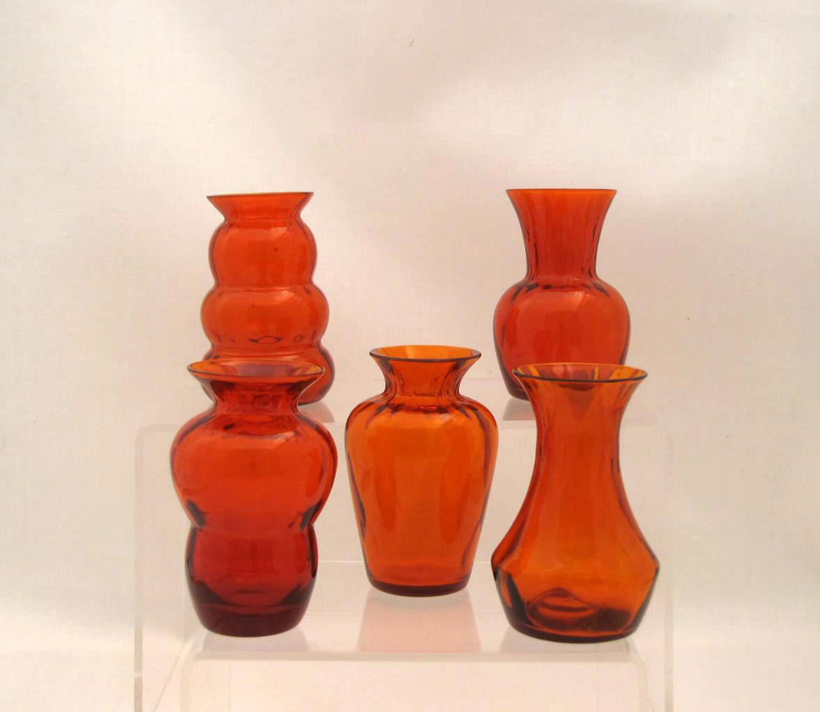 Heisey #4227, 4229, 4230, 4231, 4232 Favor Vase, Tangerine, Diamond Opt