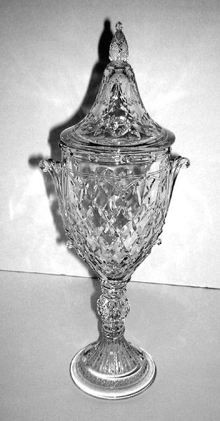Heisey #1430 Arostocrat tall candy jar, crystal, unk cutting, 1933-1937