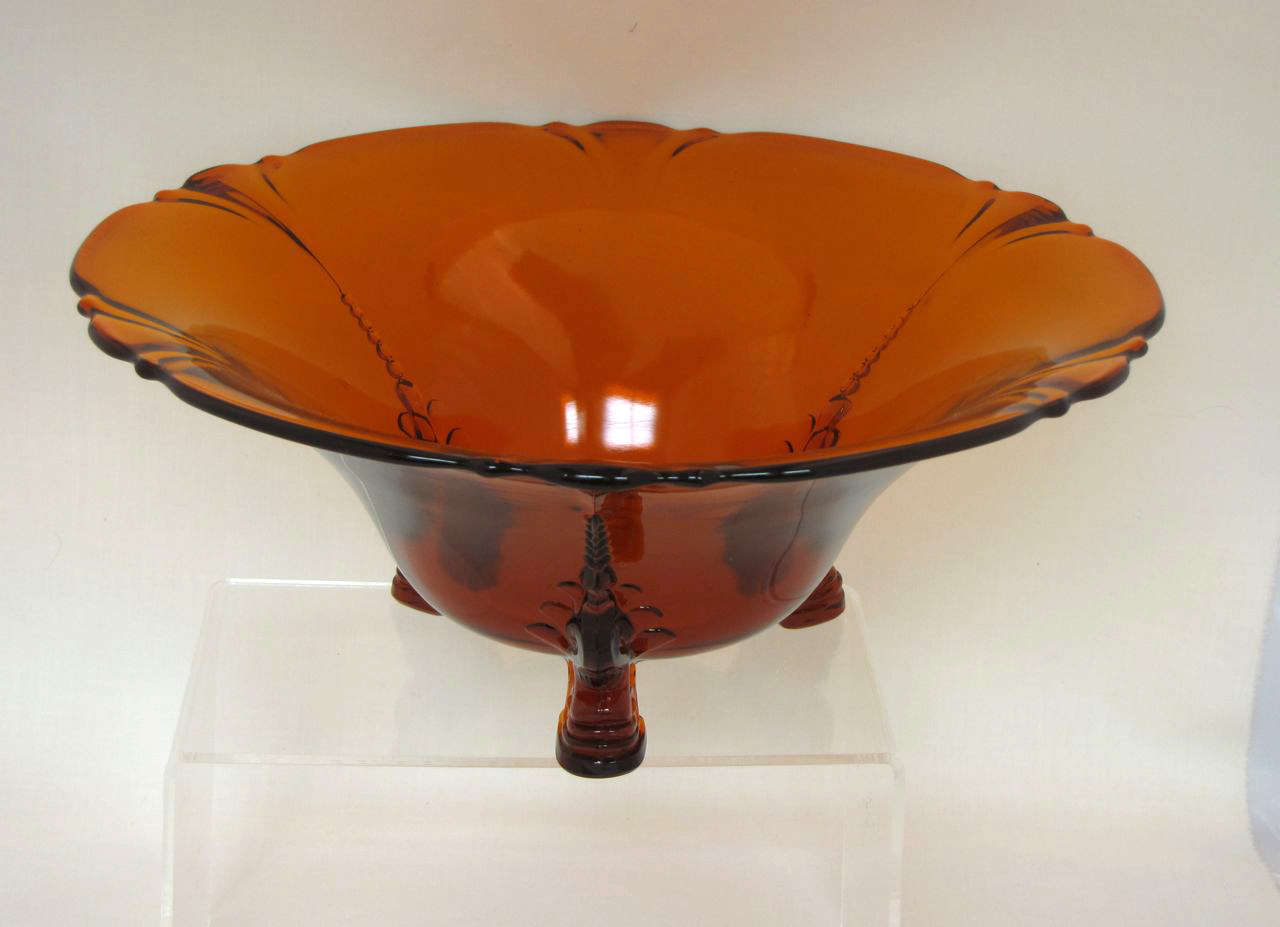 Heisey #1401 Empress Bowl, 11 inch, Dolphin footed, Tangerine, 1932-193