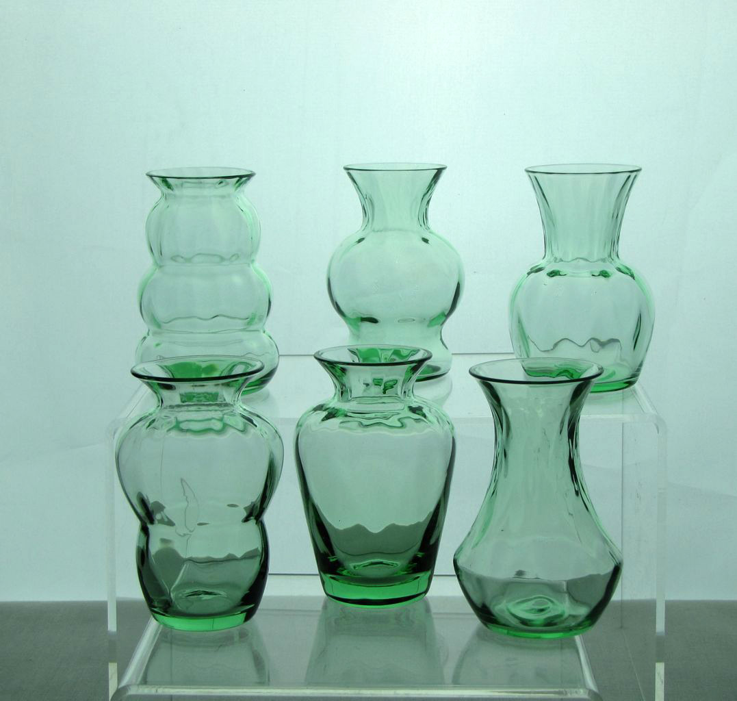 Heisey #4227,4228,4229,4230,4231,4232 Favor Vases, Diamond Optic, Moongleam